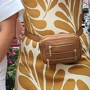 NEW Rebecca Minkoff 3 Zip Leather Belt Fanny pack Bag DESERT TAN NO Fringe